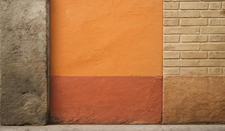 Close-up of varied urban textures and warm-toned paint creating a balanced composition